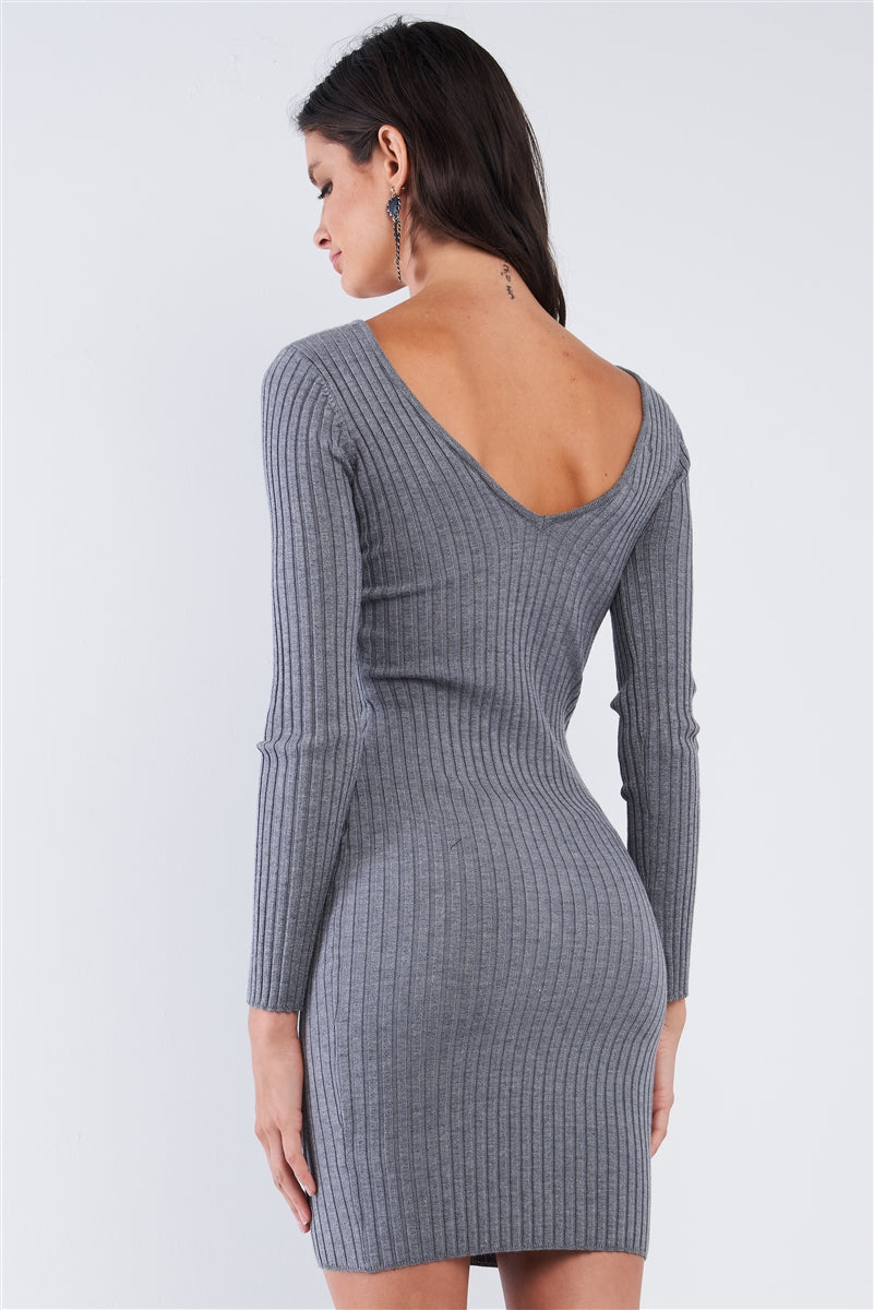 Grey Knit Sweater Mini Dress