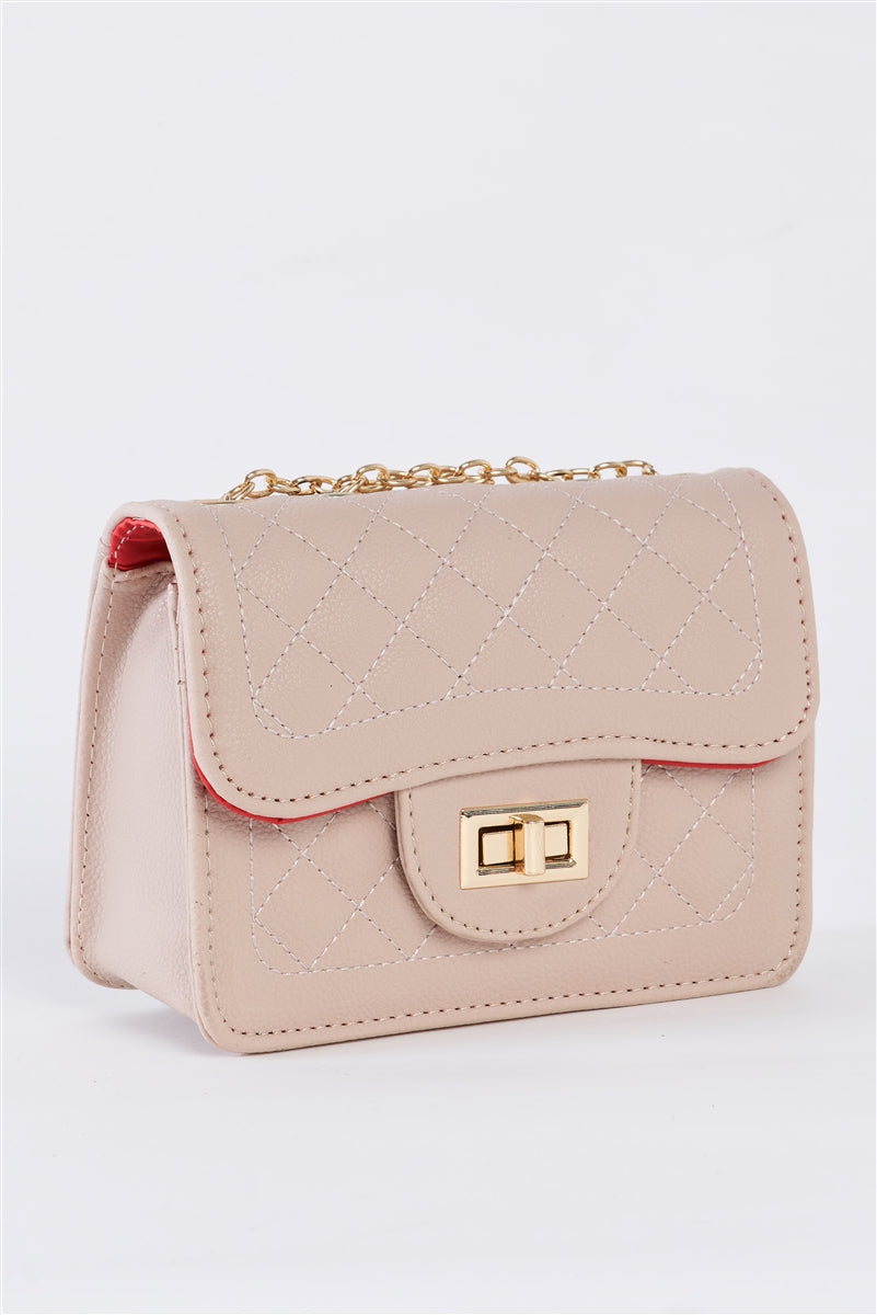 Quilted Nude Bag with Gold Chain