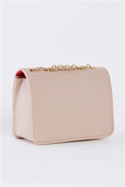 Quilted Nude Bag with Gold Chain