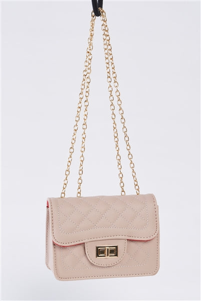 Quilted Nude Bag with Gold Chain